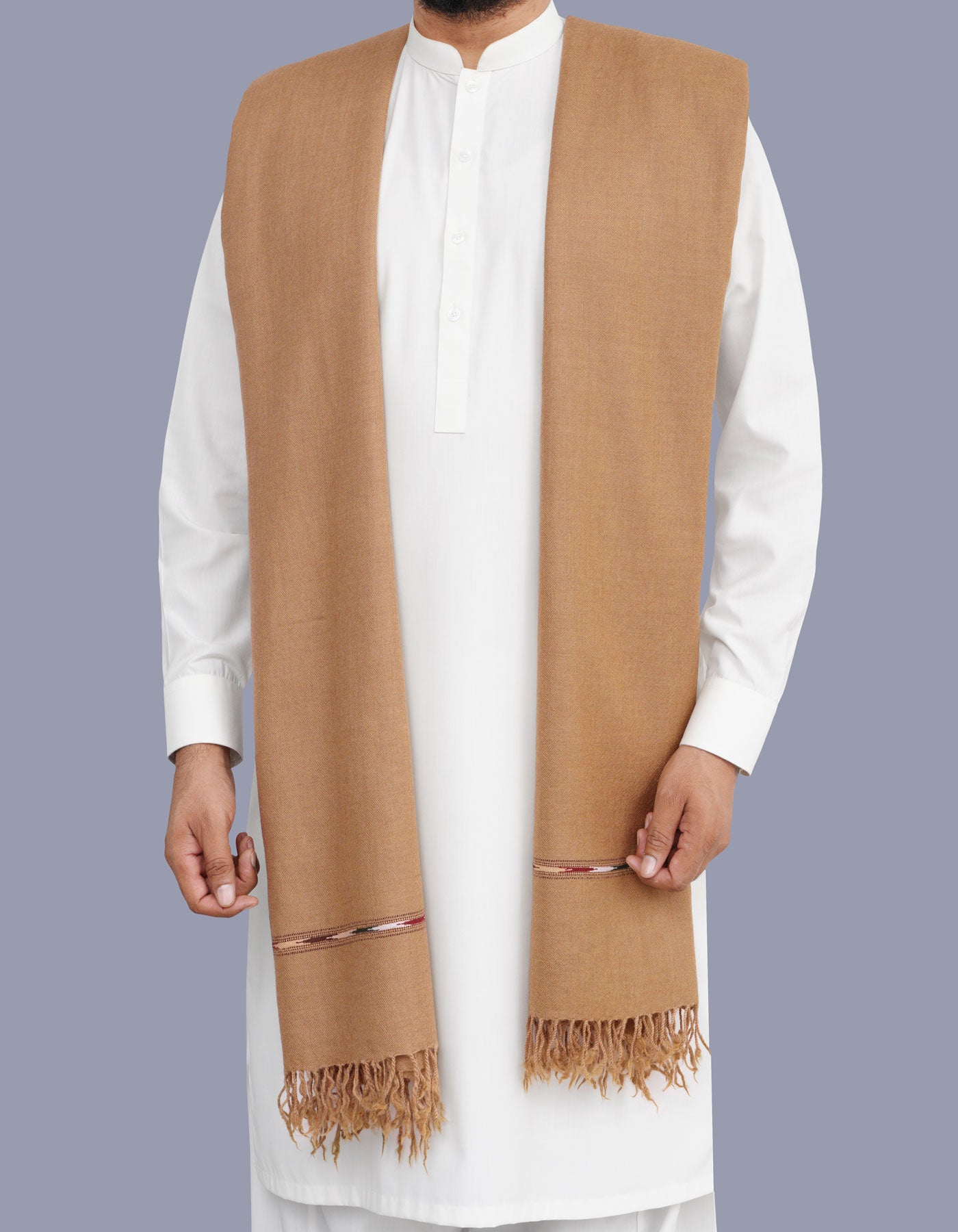 D Brown Plain 100% Wool Men Shawl